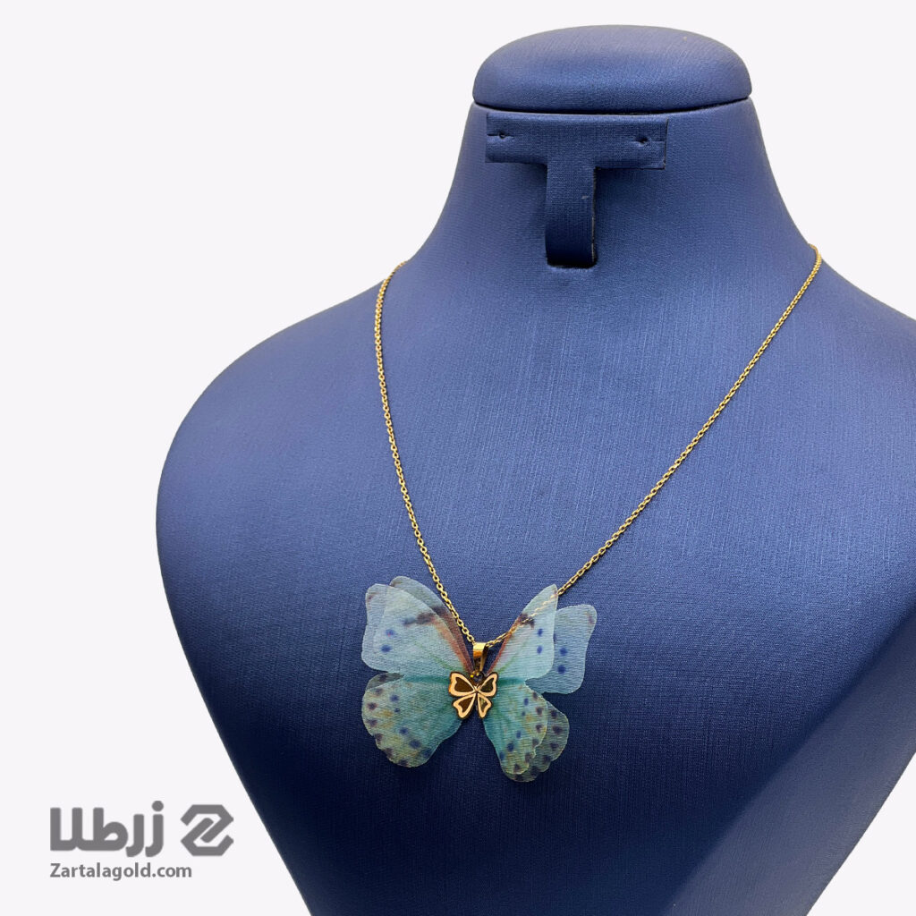 پلاک طلا پروانه پارچه ای آبی آسمانی کد N20428